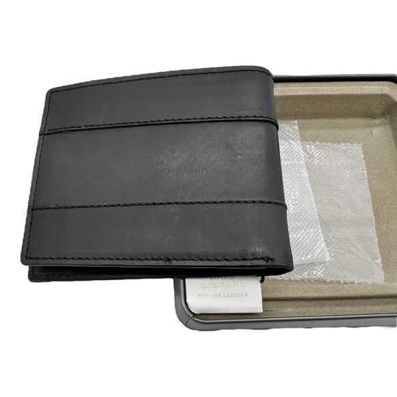 New FOSSIL Leather Wallet Bi-fold Flip ID Dark Brown Tin Box - Picture 4 of 8
